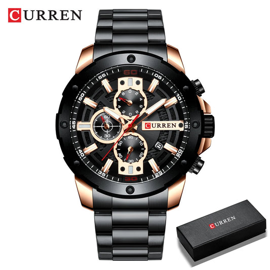 CURREN Men's Military Chronograph Watch: Stainless Steel, Quartz, Sporty, Waterproof