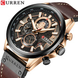 CURREN Men's Sports Luxury Watch: Chronograph, Military Style, Genuine Leather, Waterproof Wristwatch, Masculine Timepiece