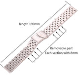 Solid Stainless Steel Watch Strap: Brushed Metal Bracelet for Men and Women, Available in 18mm, 20mm, 22mm, 24mm - Silver