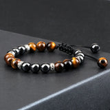 Men's Classic Hematite Beads Bracelet – 8mm Natural Tiger Eye & Lava Stone | Handmade Friendship Jewelry Gift