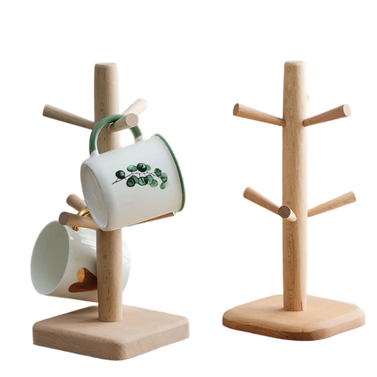 Wooden Tree-Shaped Cup Rack: Countertop Storage Holder with 6 Hooks, Ideal for Tea Cups, Mugs, and Jewelry