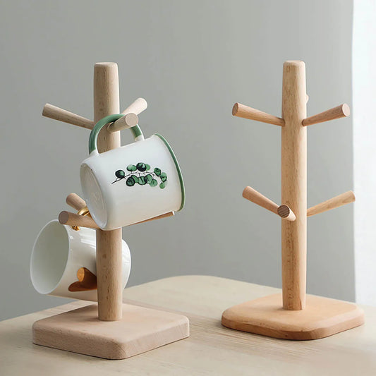 Wooden Tree-Shaped Cup Rack: Countertop Storage Holder with 6 Hooks, Ideal for Tea Cups, Mugs, and Jewelry