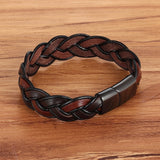 Men's Fashion Braided Brown Leather Bracelet – Stainless Steel Magnetic Clasp | Charm Bangle Wristband Gift