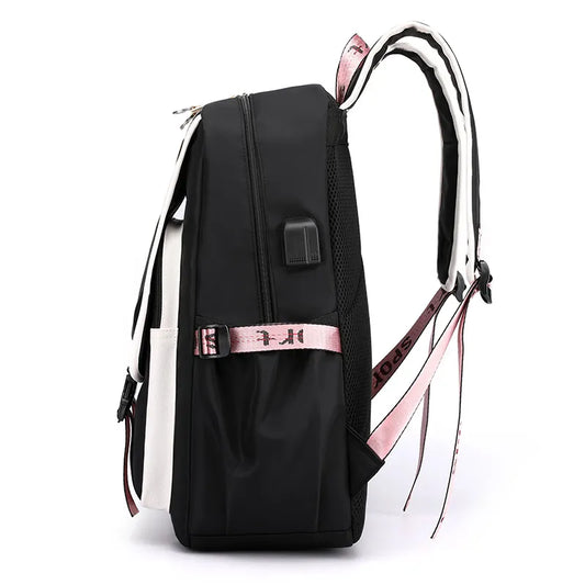 Fengdong Large Canvas Schoolbag for Teenage Girls with USB Port: Stylish and Functional