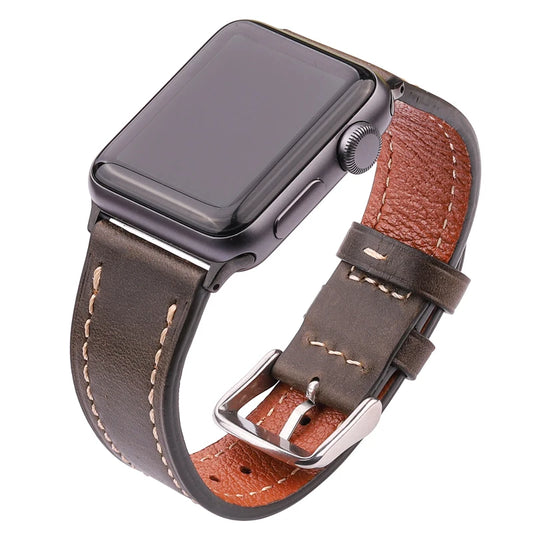 Vintage Cowhide Leather Watchbands for Apple Watch – 38mm, 40mm, 42mm, 44mm Straps for SE & Series 1-6 – Genuine Leather Bands for Men and Women