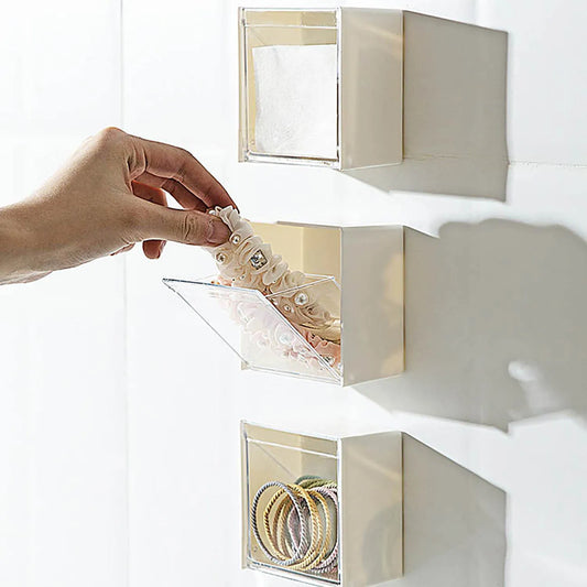 No-Drill Wall-Mounted Storage Box: Convenient Holder for Cotton Swabs, Lipsticks, and More