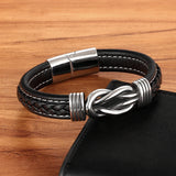 Men's Irregular Leather Bracelet – Stainless Steel Accents with Velvet Bag | Birthday Charm Jewelry Gift