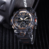 Men's Sports Watch – Waterproof Silicone Military Wristwatch with Digital Dual Display and Stopwatch