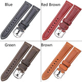 Sleek Cowhide Leather Watchband with Polished Screw-In Buckle, Available in 4 Colors and Sizes 20mm, 22mm, 24mm, 26mm for Men and Women