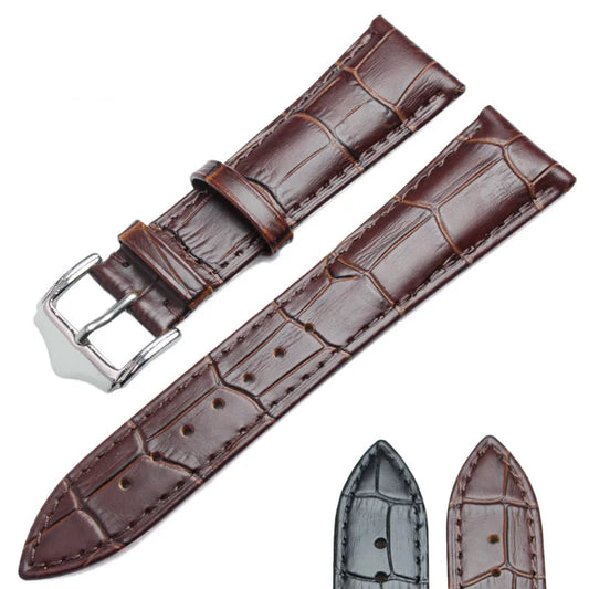 Soft Genuine Leather Watchbands for Men – Sizes 18mm, 19mm, 20mm, 21mm, 22mm, and 24mm | Black and Brown Straps with Silver Buckle Accessories