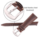 Genuine Smooth Leather Watchbands – Available in Black and Dark Brown, Sizes 18mm to 24mm | Strap with Stainless Steel Silver Buckle