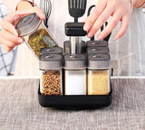 360° Rotating Condiment Set: Glass Cruet Seasoning Jar, BBQ Pepper & Salt Shakers, Paprika Bottle