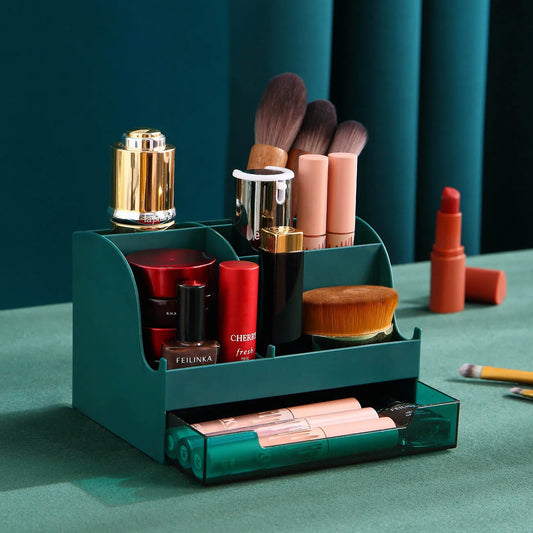 Desktop Cosmetic Drawer Storage Box: Drawer-Type Organizer for Lipsticks, Powders, Eye Shadows, and Brushes on Dressing Table