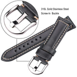 Sleek Cowhide Leather Watchband with Polished Screw-In Buckle, Available in 4 Colors and Sizes 20mm, 22mm, 24mm, 26mm for Men and Women