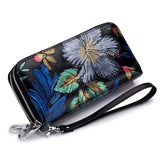 Vintage Black Flower Card Wallet for Women - Clutch Phone Bag with Hidden Coin Compartment - Ladies' Leather Purse, Perfect Gift for Girls