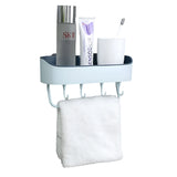 Punch-Free Bathroom Shelves: Storage Rack with Hooks, Space-Saving Towel Holder