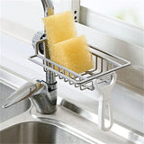 Punch-Free Kitchen Sponge Holder: Hanging Storage Rack with Faucet Clip, Organize Towels and Drain Supplies