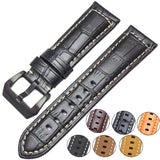 High-Quality Genuine Leather Watchbands – Thick 22mm/24mm Straps with Buckle in Brown and Black for Men's Wristwatches