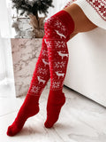 Christmas Thigh-High Women's Socks: Snowflake Knit, Warm Over-The-Knee Winter Stockings