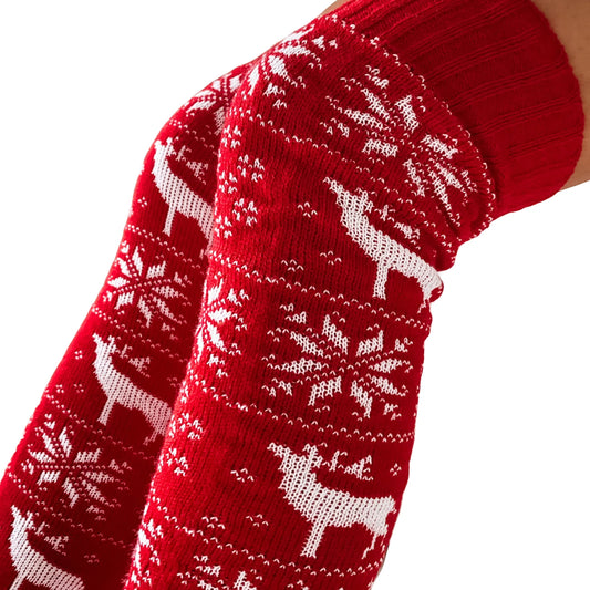 Christmas Thigh-High Women's Socks: Snowflake Knit, Warm Over-The-Knee Winter Stockings