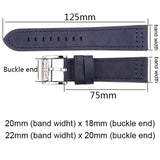 Genuine Cowhide Leather Watch Straps – 20mm/22mm Bands in Black, Blue, Gray, Brown for Men and Women