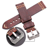 Handmade Leather Watchband - 20mm, 22mm, 24mm Genuine Cowhide Straps in 4 Colors with Retro Steel Buckle