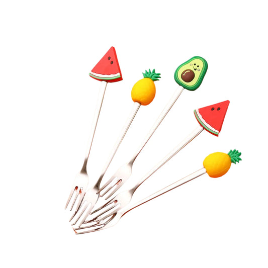 Cartoon Stainless Steel Fruit Fork Set: Lovely Mini Salad Forks with Cute Children's Fruit Designs, Ideal for Desserts and Snacks