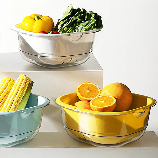 Dual-Layer Vegetable Rinse Basket: Versatile Plastic Basin for Washing Vegetables with Built-in Drainage, Convenient Sink Fruit Holder