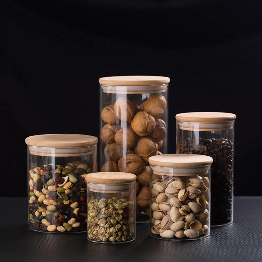 Glass Food Container with Bamboo Lid: Sealed Container for Grains, Coffee Beans, and Kitchen Organization