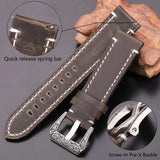 Vintage Cowhide Watchbands - Black & Dark Brown Greased Leather Straps with Stainless Steel Buckle