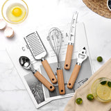 Wooden Handle Kitchen Gadgets Set: Stainless Steel Opener, Pizza Skin-Peeler, and Cheese Knife