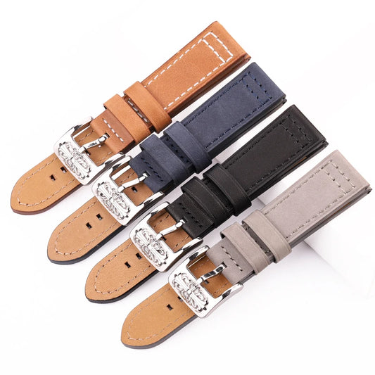 Genuine Cowhide Leather Watch Straps – 20mm/22mm Bands in Black, Blue, Gray, Brown for Men and Women