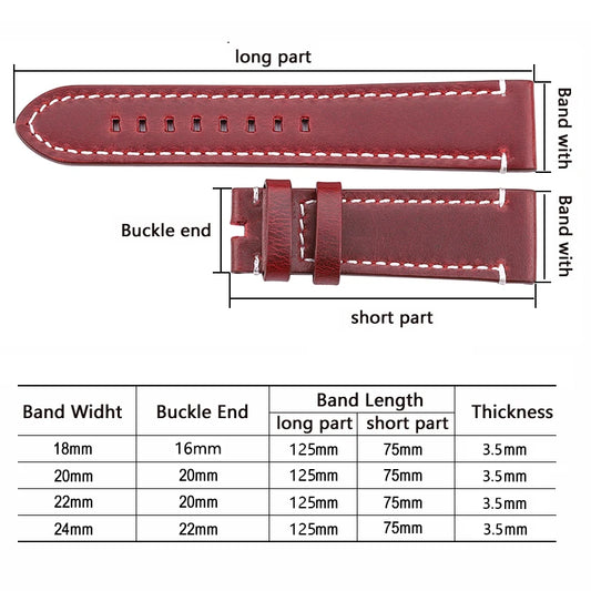 Vintage Cowhide Watchbands - Black & Dark Brown Greased Leather Straps with Stainless Steel Buckle