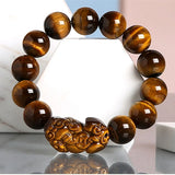 Gold Tiger Eye Stone Beads Bracelet – 8-16mm with Rose Gold Pixiu Charm | Chinese Lucky Beast Jewelry Gift