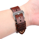 Handmade Leather Watchband - 20mm, 22mm, 24mm Genuine Cowhide Straps in 4 Colors with Retro Steel Buckle