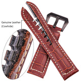 High-Quality Genuine Leather Watchbands – Thick 22mm/24mm Straps with Buckle in Brown and Black for Men's Wristwatches