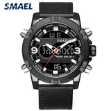 SMAEL Men's Leather Quartz Watch, Digital LED Army Military Sports Wristwatch with Jewelry Bracelet