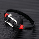 Men's Nautical Double-Strand Leather Bracelet – Stainless Steel U-Shape Clasp | Sporty Bangle Jewelry