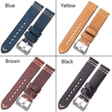 Handmade Leather Watchband - 20mm, 22mm, 24mm Genuine Cowhide Straps in 4 Colors with Retro Steel Buckle