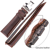 Vintage Genuine Leather Watch Band – Dark Brown Smooth Strap for Men & Women | 18mm to 24mm with Metal Butterfly Deployment Clasp