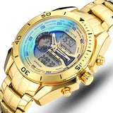 Men's Gold Military Fashion Watch - Quartz & LED Digital, Waterproof Sports Wristwatch