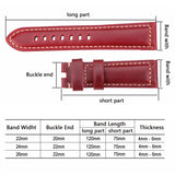 Handcrafted Cowhide Leather Watchbands in Brown, Blue, Green, and Red, Available in 22mm, 24mm, 26mm with Stainless Steel Skull Hollow Buckle