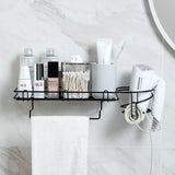 Multi-Purpose Wrought Iron Wall-Mounted Storage Rack for Bathroom: Organize Toiletries, Towels, and Hair Dryer