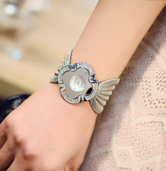 Women's Bracelet Watch with Luxury Fashion, Butterfly Diamante Design, Mesh Band, Quartz Dress Wristwatch