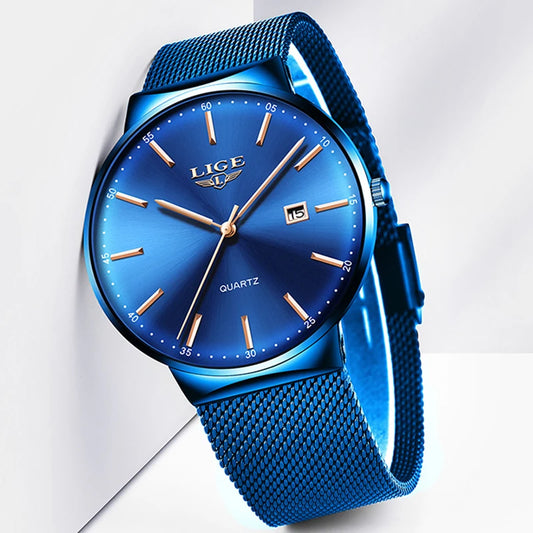 LIGE Fashion Luxury Women's Quartz Watch: Steel Mesh Strap, Ultra-thin  Casual Waterproof Wristwatch