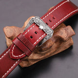 Vintage Cowhide Watchbands - Black & Dark Brown Greased Leather Straps with Stainless Steel Buckle