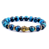 Men's Royal Blue Tiger Eye Beaded Bracelet – Natural Stone with Buddha Charm | Stretch Fashion Jewelry