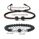 2-Piece Men's Beaded Bracelet Set – 6mm Natural Onyx Stone with Braided Dumbbell & Barbell Charm | Fitness Jewelry for Men