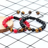 2-Piece Adjustable Braided Natural Stone Bracelet Set – Tiger Eye & Lava Beads for Couples | Yoga Pulsera Jewelry