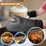 6-Piece Set of Extra Long Heat-Resistant Silicone Oven Mitts and Pot Holders, Kitchen Gloves for Baking and Cookin